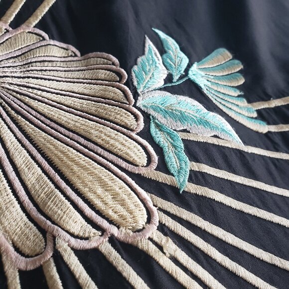 French Connection Black Skirt Embroidered Silk Blend Butterfly Flower Design - Picture 3 of 11